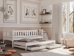 AMANDA tömör fa kétszemélyes gyerekágy kihúzható ággyal ágyneműtartóval Kép