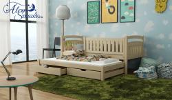 GALAXY tömör fa kétszemélyes gyerekágy kihúzható ággyal ágyneműtartóval 4.Kép