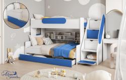 SEGAN laminált bútorlap emeletes gyerekágy beépített polccal fiókos tárolóval, ágyneműtartóval 2.Kép