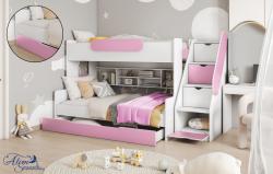 SEGAN laminált bútorlap emeletes gyerekágy beépített polccal fiókos tárolóval, ágyneműtartóval 4.Kép