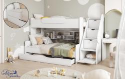 SEGAN laminált bútorlap emeletes gyerekágy beépített polccal fiókos tárolóval, ágyneműtartóval 1.Kép