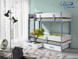 LEILA E bútorlappal kombinált tömör fa emeletes gyerekágy ágyneműtartóval 3.Kép