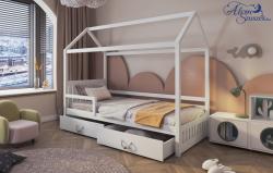 ROZALIA 2 házikó alakú leesésgátlós gyerekágy ágyneműtartóval Kép