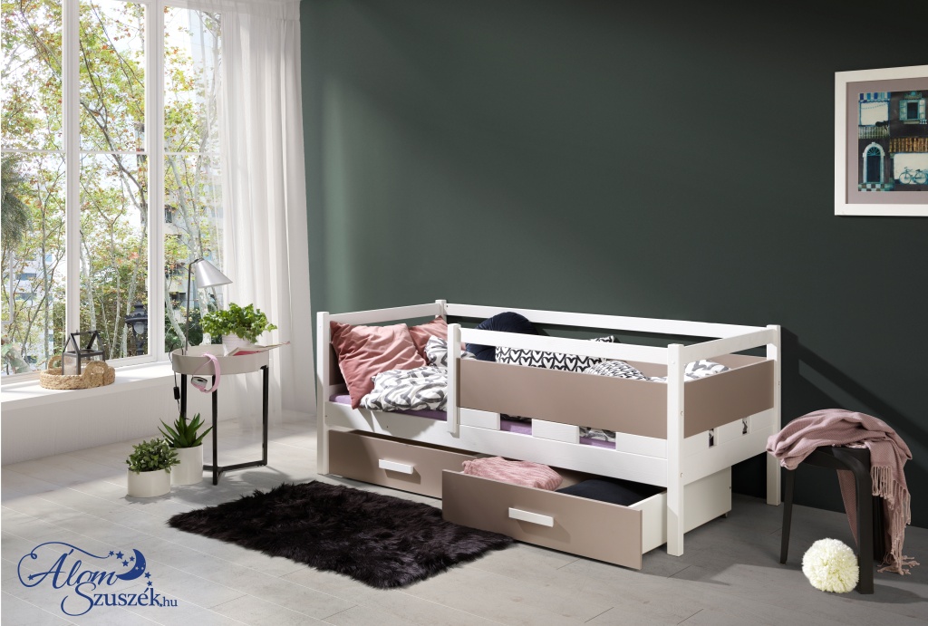RUBEN bútorlappal kombinált tömör fa gyerekágy ágyneműtartóval