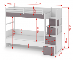 ENZO bútorlappal kombinált tömör fa emeletes gyerekágy fiókos tárolóval 3.Kép