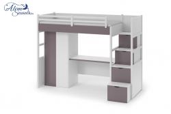 TRISTAN bútorlappal kombinált tömör fa galériaágy beépített fiókos tárolóval,szekrénnyel,íróasztallal 2.Kép