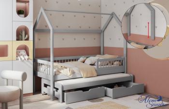 ASHLEY 2 házikó alakú kétszemélyes gyerekágy kihúzható ággyal ágyneműtartóval Kép