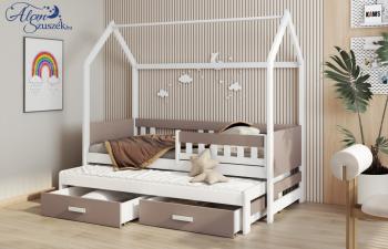 JASPER házikó alakú kétszemélyes gyerekágy kihúzható ággyal ágyneműtartóval Kép