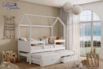 NOLEN 2 házikó alakú kétszemélyes gyerekágy kihúzható ággyal ágyneműtartóval Kép