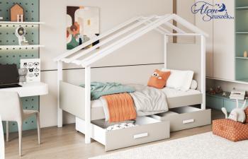 LARYSA házikó alakú bútorlappal kombinált gyerekágy ágyneműtartóval Kép